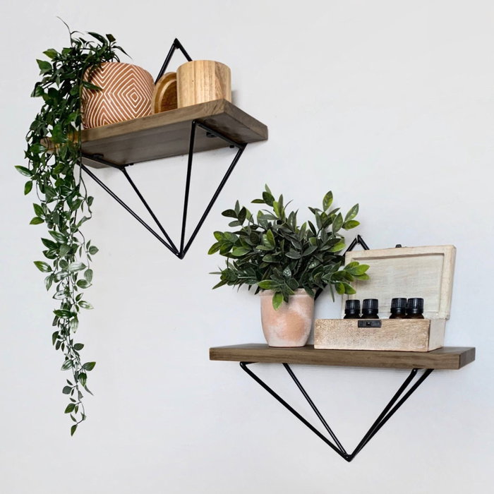 Hanah Home Estantería de Pared de Madera de Abeto y Metal, Nogal y Negro